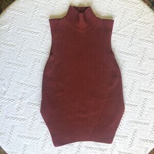 Ann Taylor Sleeveless Mock Neck Sweater Vest Chunky Rib Knit Rust S Minimalist